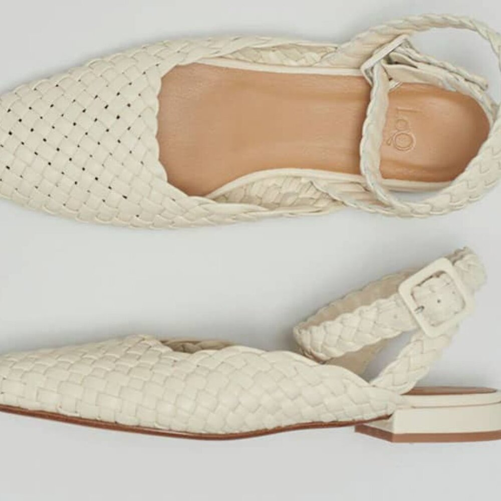 LOQ Adria Sandals in Sand Woven Leather Summer Ankle Strap Shoes